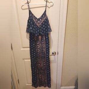 Express Navy and Orange Boho Floral Maxi Dress